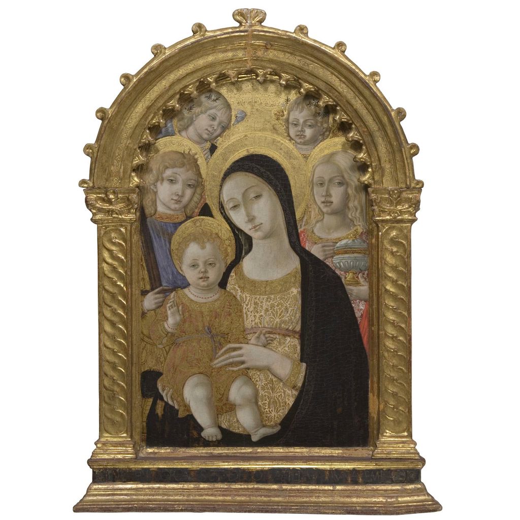 Madonna con Bambino tra San Michele Arcangelo e Santa Maria Maddalena (dipinto) di Matteo di Giovanni di Bartolo (attribuito) (sec. XV)