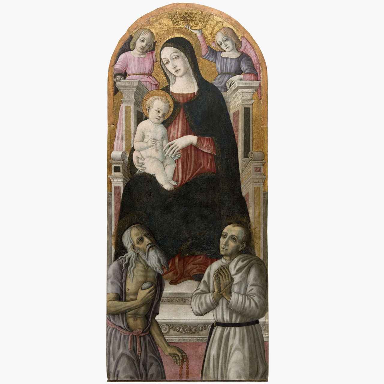 Madonna con Bambino in trono con San Girolamo, Beato Giovanni Colombini e angeli (dipinto) di Cozzarelli Guidoccio (sec. XV)