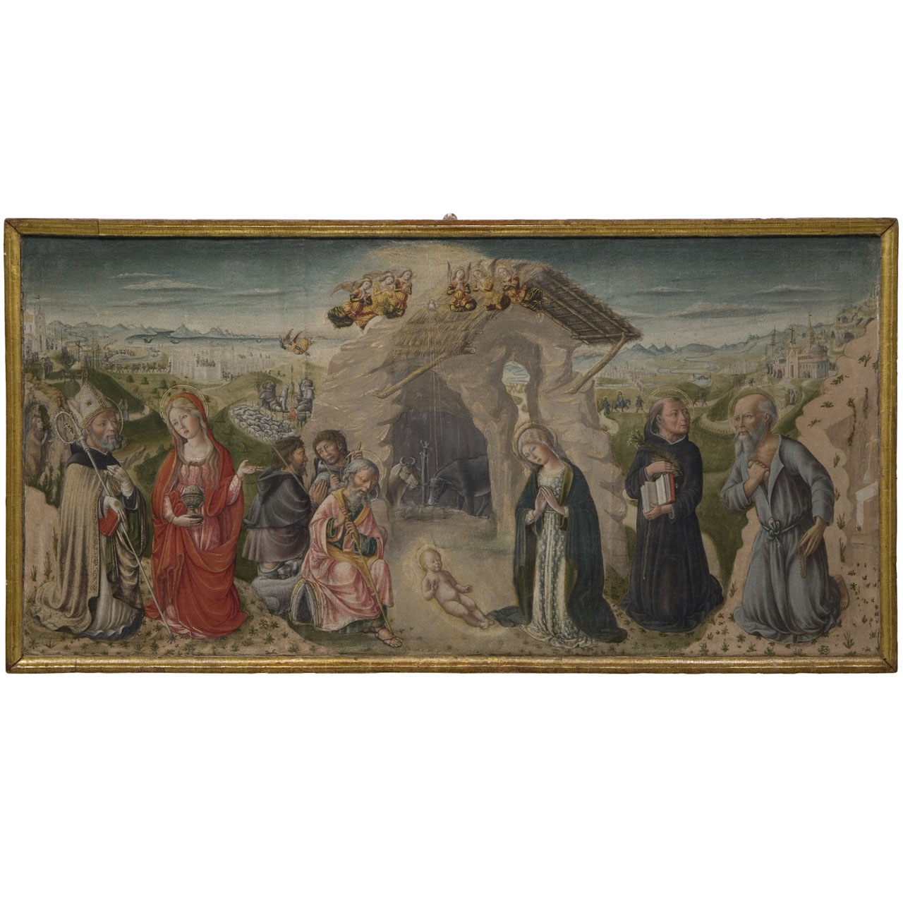 adorazione dei pastori con Sant'Agostino, Santa Maria Maddalena, Sant'Antonio da Padova e San Girolamo (dipinto) di Andrea di Niccolò (sec. XV)