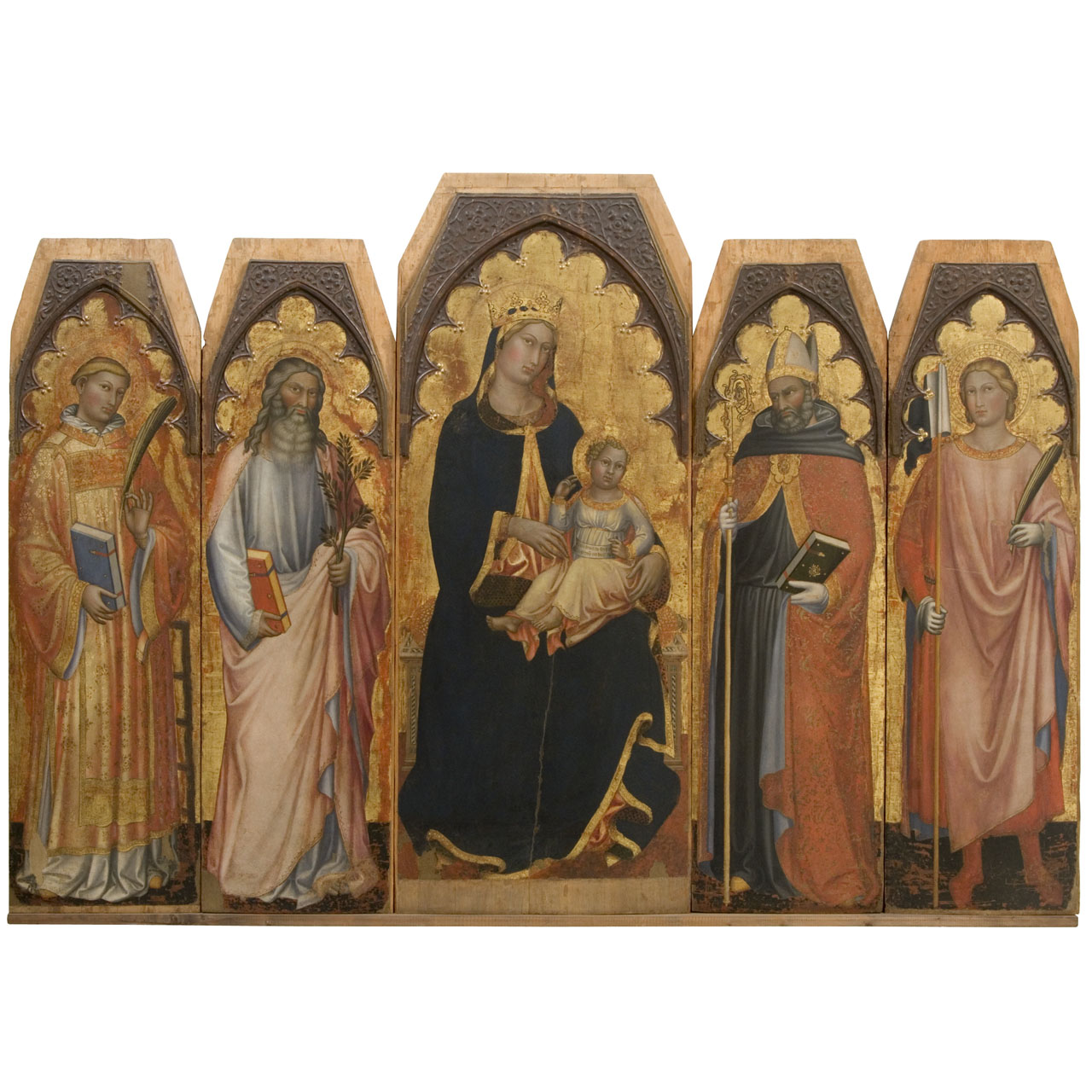 Madonna con Bambino in trono con San Lorenzo, San Barnaba, Sant'Agostino e Sant'Ansano (polittico) di Martino di Bartolomeo di Biagio (sec. XV)