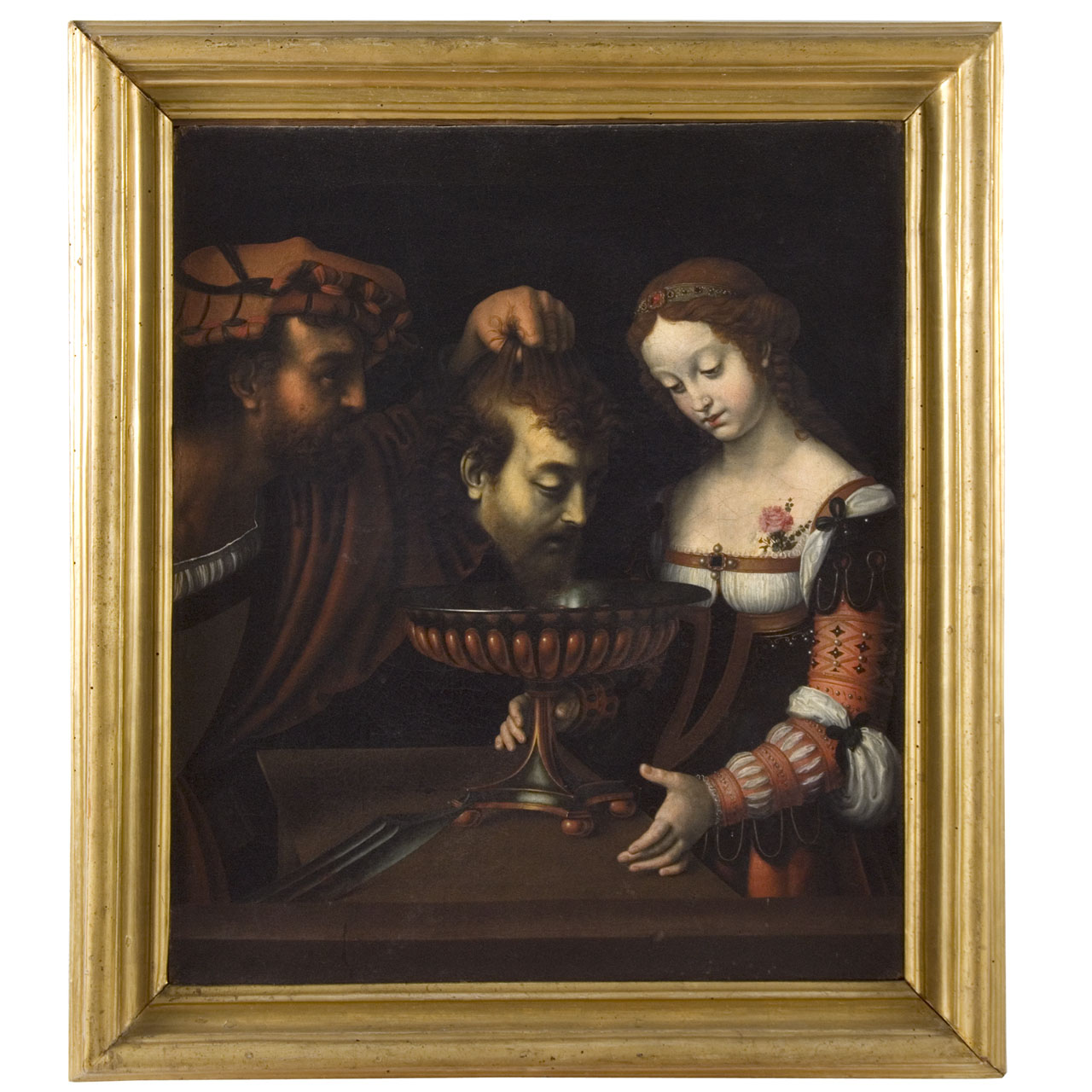 carnefice presenta a Salome la testa di San Giovanni Battista (dipinto) di Solario Andrea (cerchia) (sec. XV)