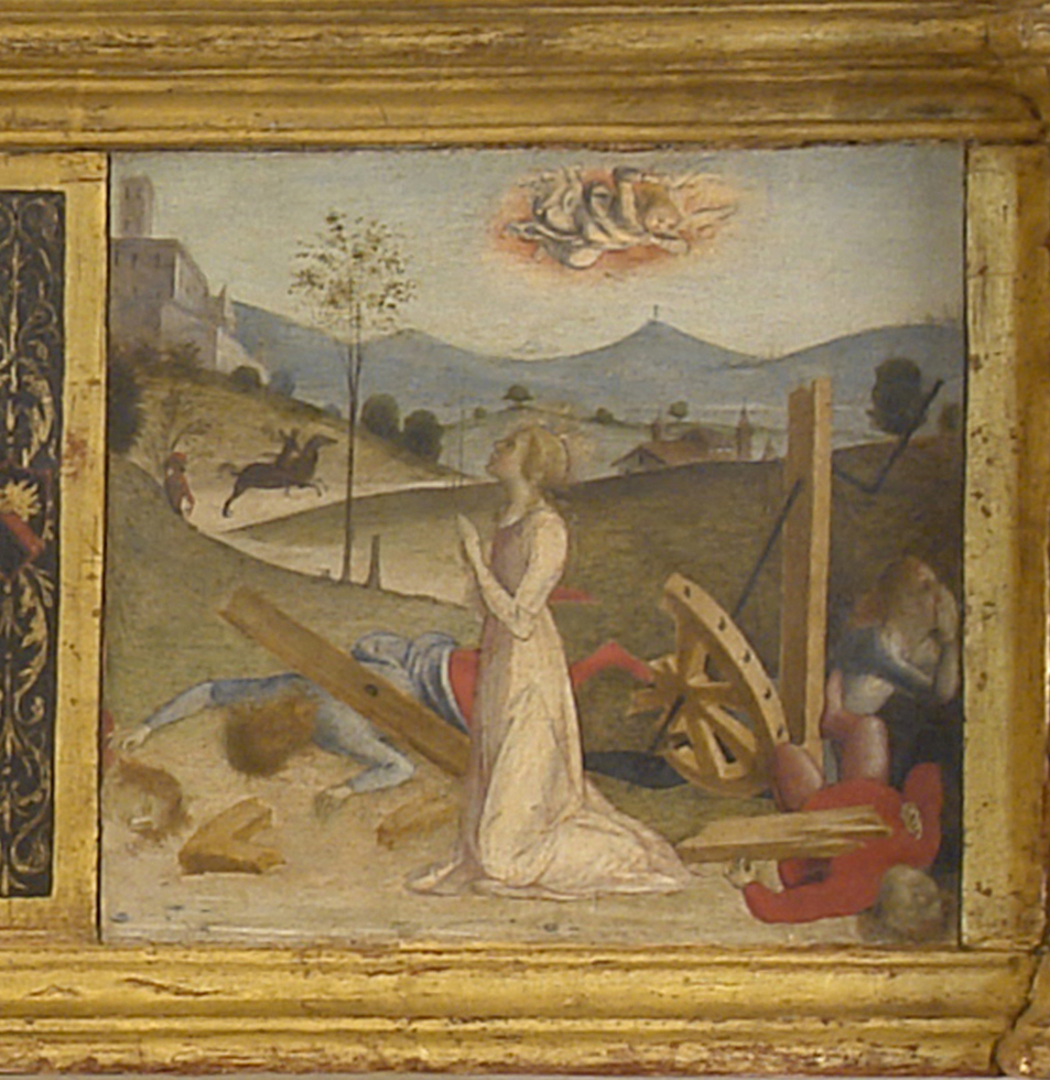 Santa Caterina d'Alessandria e il miracolo della ruota (scomparto di predella, elemento d'insieme) di Orioli Pietro di Francesco (sec. XV)