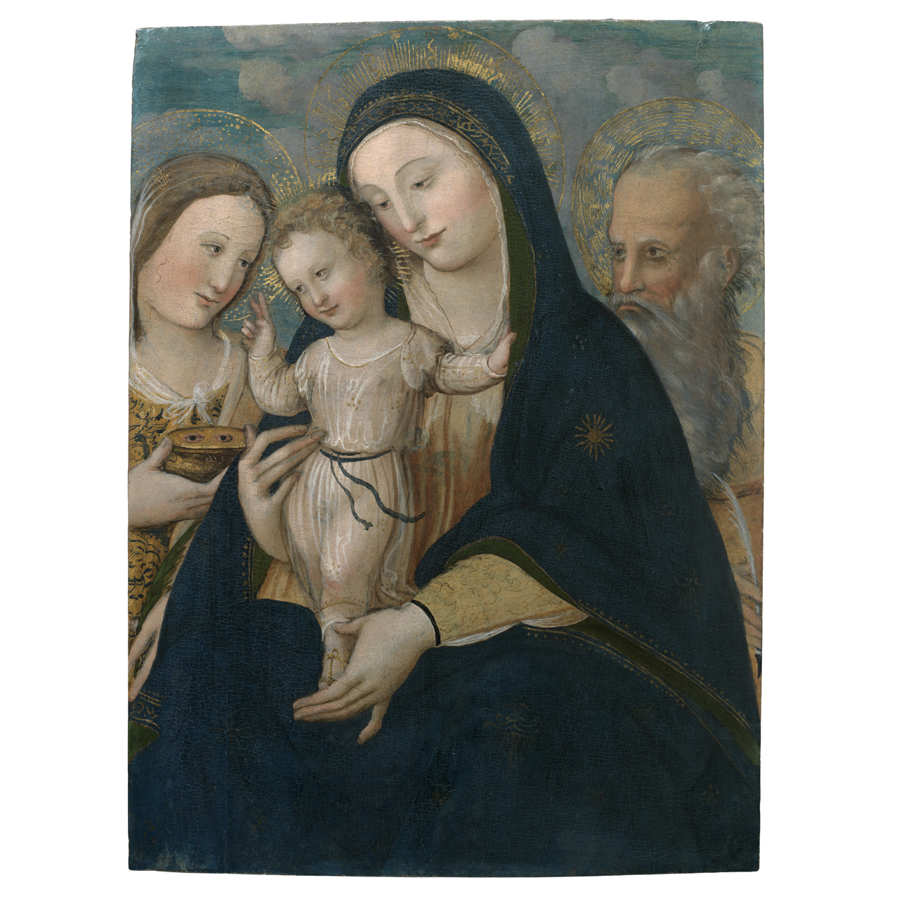 Madonna con Bambino tra Santa Lucia e San Girolamo (dipinto) di Cini Giovanni di Lorenzo (cerchia), Di David Bartolomeo (cerchia) (sec. XVI)