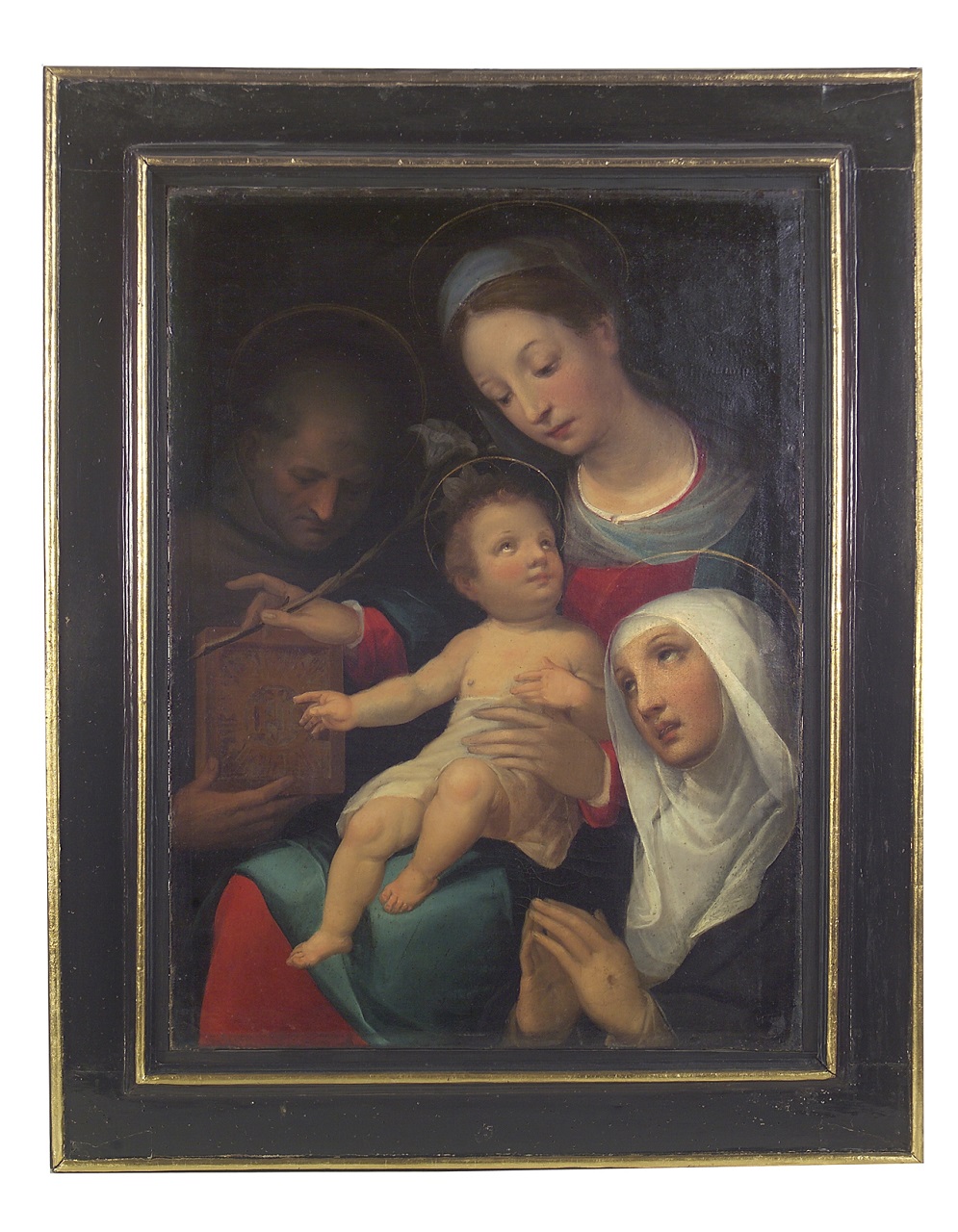 Madonna con Bambino tra San Bernardino da Siena e Santa Caterina da Siena (dipinto) di Rustici Vincenzo (seconda metà sec. XVI)
