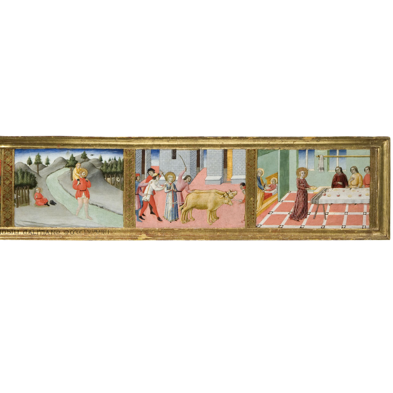 figli di Sant'Eustachio rapiti da un leone e un lupo (scomparto di predella, elemento d'insieme) di Sano di Pietro (sec. XV)