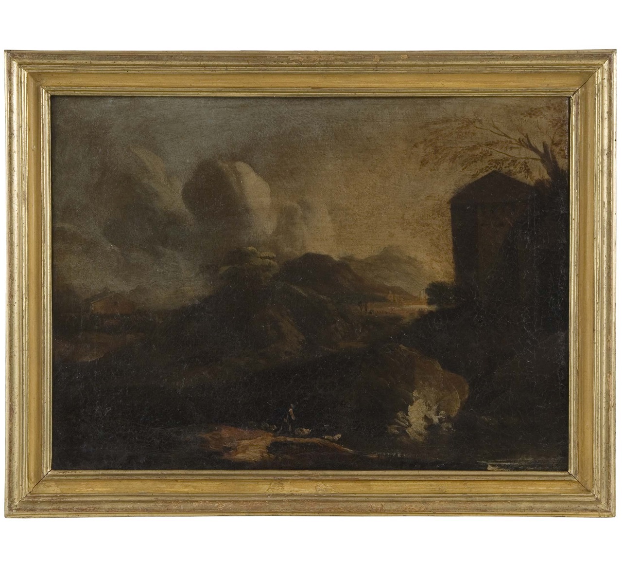 paesaggio con pastore (dipinto, elemento d'insieme) di Rosa Salvator (sec. XVII)