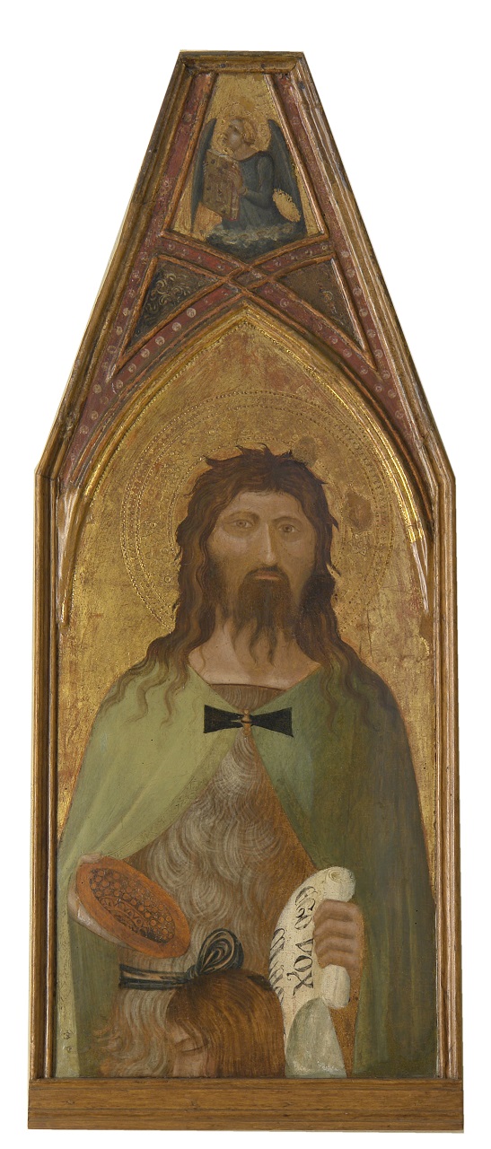 San Giovanni Battista/ simbolo di San Matteo: angelo (scomparto di polittico, elemento d'insieme) di Lorenzetti Ambrogio (sec. XIV)