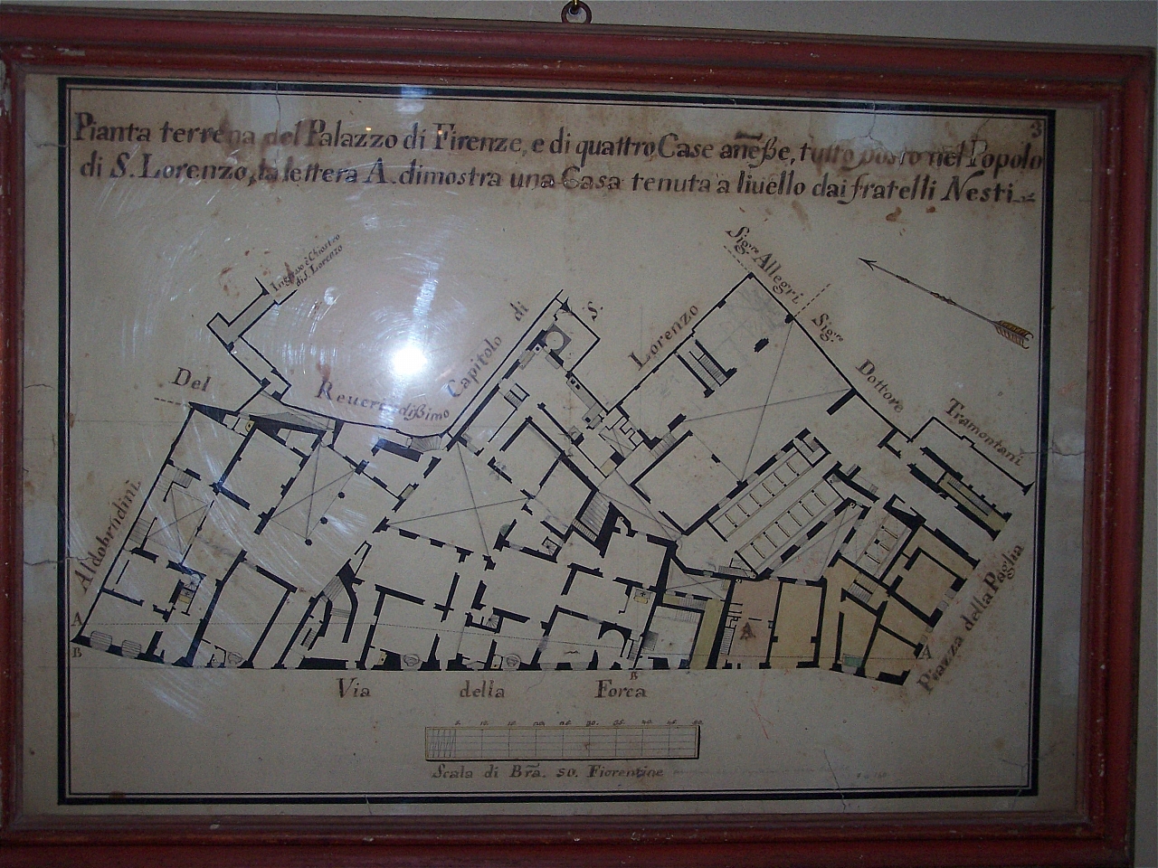 planimetria del piano terreno delle case dei Martelli a Firenze (disegno tecnico) - ambito fiorentino (sec. XVIII)