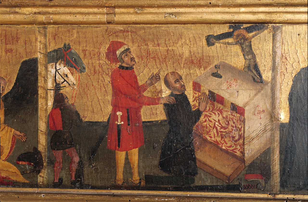 San Giovanni Gualberto prega davanti al Crocifisso (scomparto di predella) di Maestro dell'Altare di San Niccolò (ultimo quarto sec. XIV)