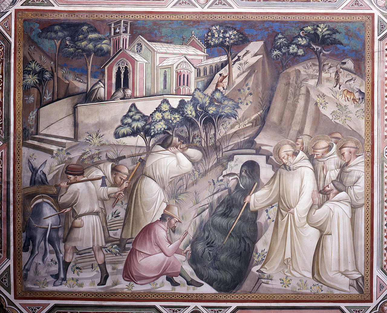 San Benedetto recupera la falce caduta nell'acqua (dipinto murale) di Spinelli Spinello detto Spinello Aretino (ultimo quarto sec. XIV)