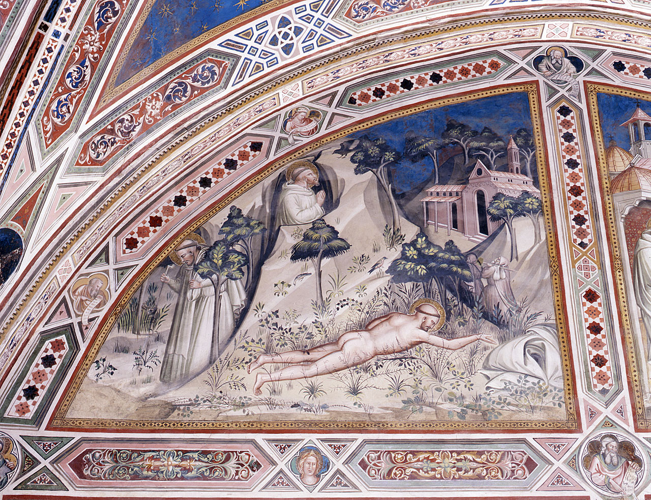 tentazioni di San Benedetto (dipinto murale) di Spinelli Spinello detto Spinello Aretino (ultimo quarto sec. XIV)