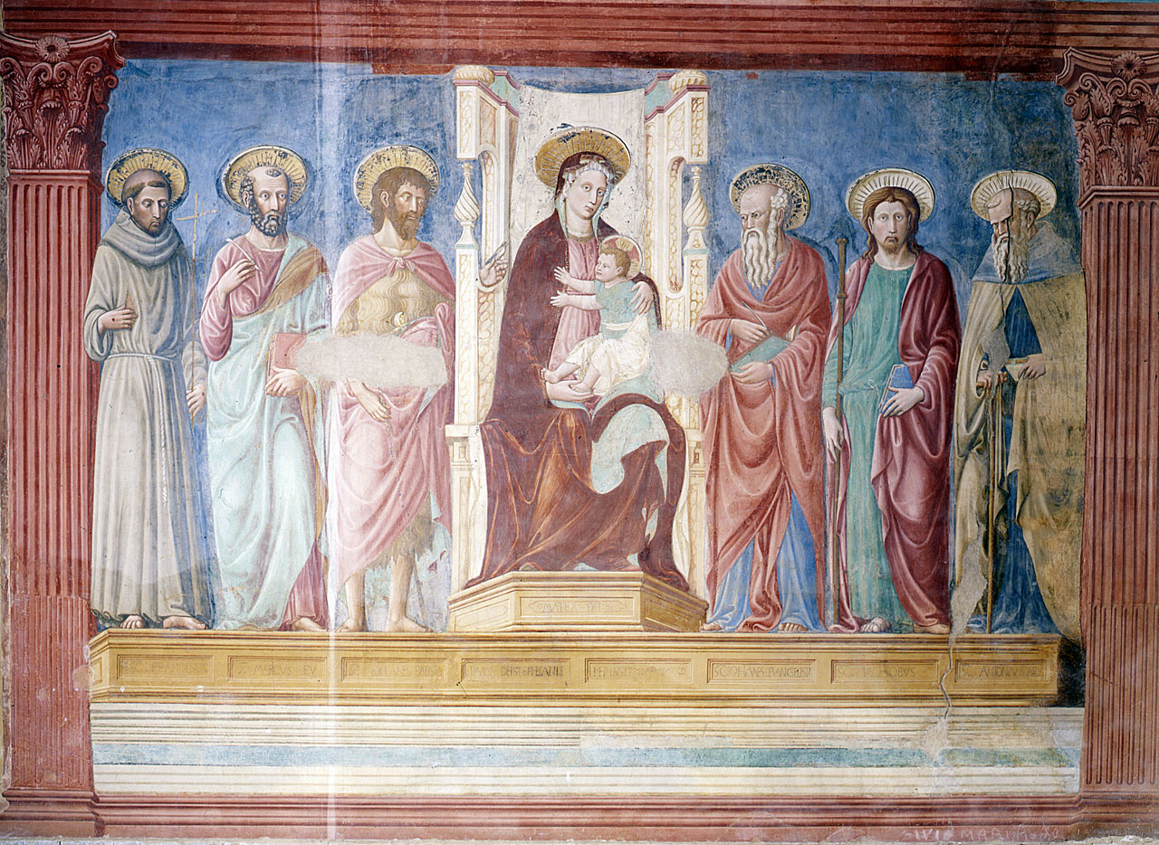 Madonna con Bambino e Santi (dipinto murale) di Badaloni Pietro detto Paolo Schiavo (sec. XV)