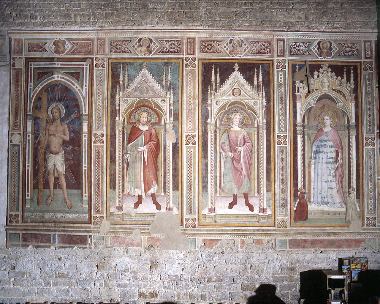 San Giuliano/ San Miniato (dipinto murale) di Jacopo da Firenze (sec. XV)