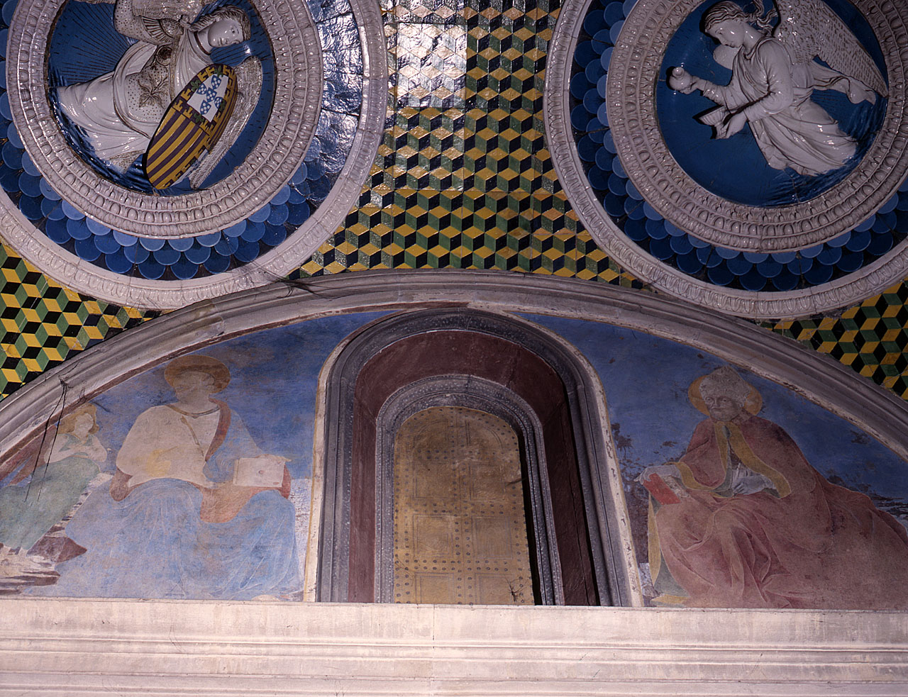 San Matteo evangelista e Sant'Ambrogio (dipinto murale) di Baldovinetti Alessio (sec. XV)