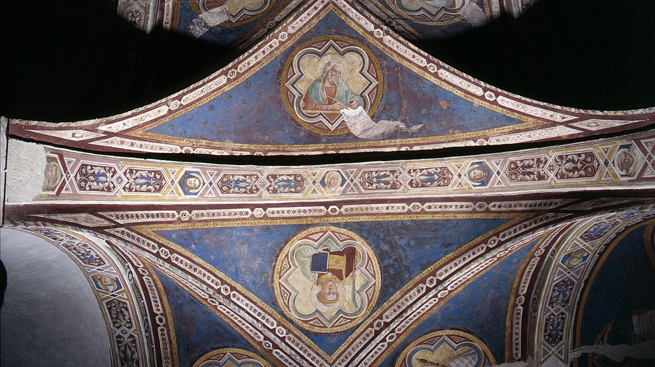 Santi monaci, decorazione vegetale e geometrica (dipinto murale) di Gaddi Taddeo (secondo quarto sec. XIV)