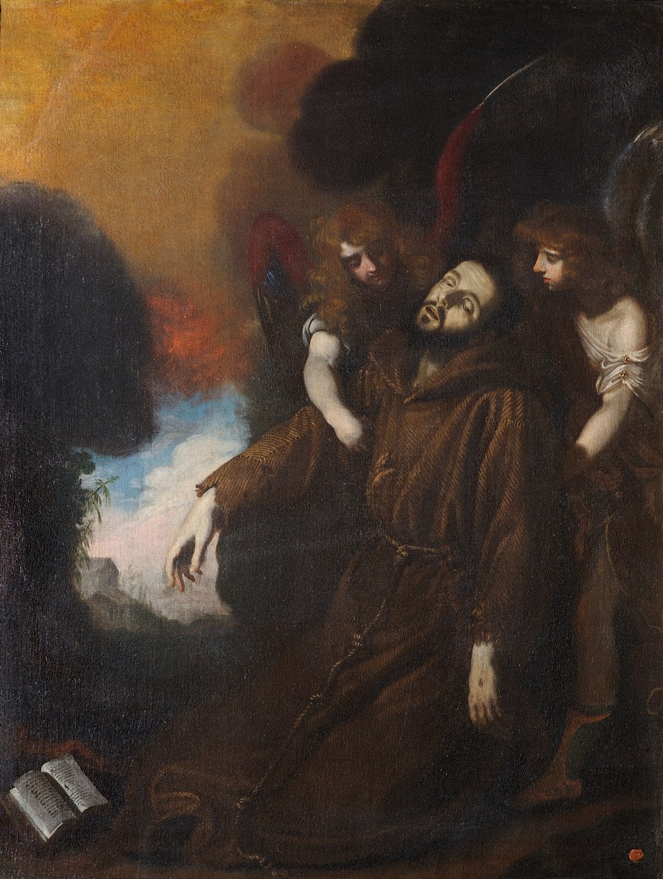 San Francesco d'Assisi sostenuto da due angeli dopo aver ricevuto le stimmate (dipinto) - ambito fiorentino (sec. XVII)