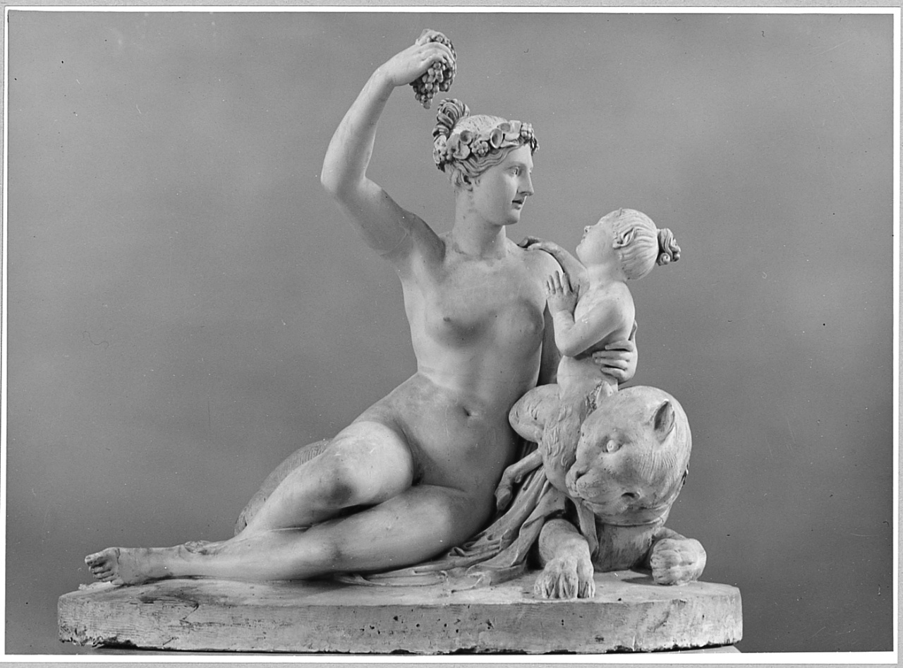 baccante con piccolo fauno e pantera (gruppo scultoreo) di Pozzi Francesco (sec. XIX)