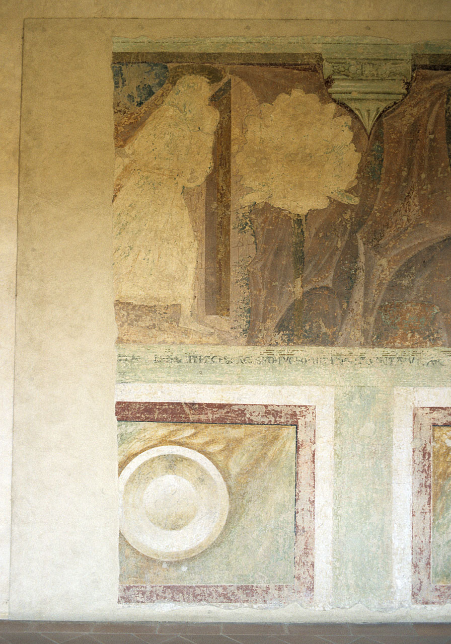 Sant'Antonio Abate porta il mantello di Atanasio a San Paolo eremita (dipinto murale staccato) di Paolo Uccello (attribuito) (sec. XV)