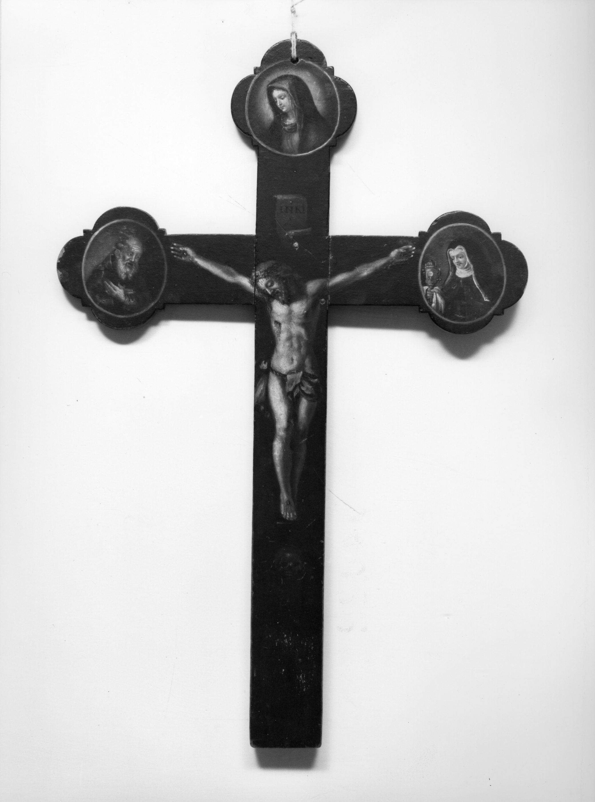 Cristo crocifisso con la Madonna, San Francesco d'Assisi e Santa Chiara (dipinto) - bottega fiorentina (sec. XVIII)