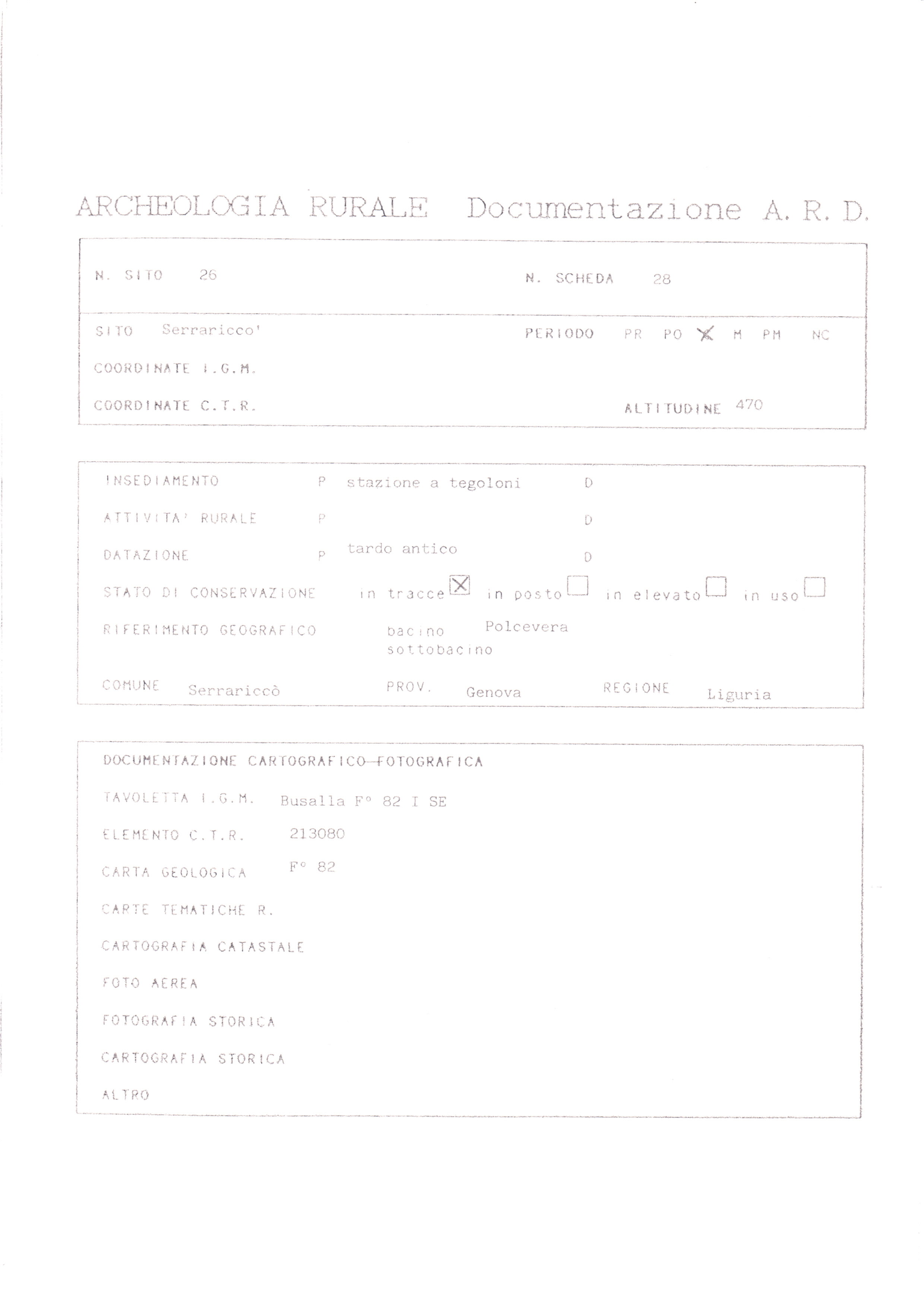 SERRARICCO' (insediamento, insediamento rustico) - Serra Riccò (GE)  (Età tardoantica)