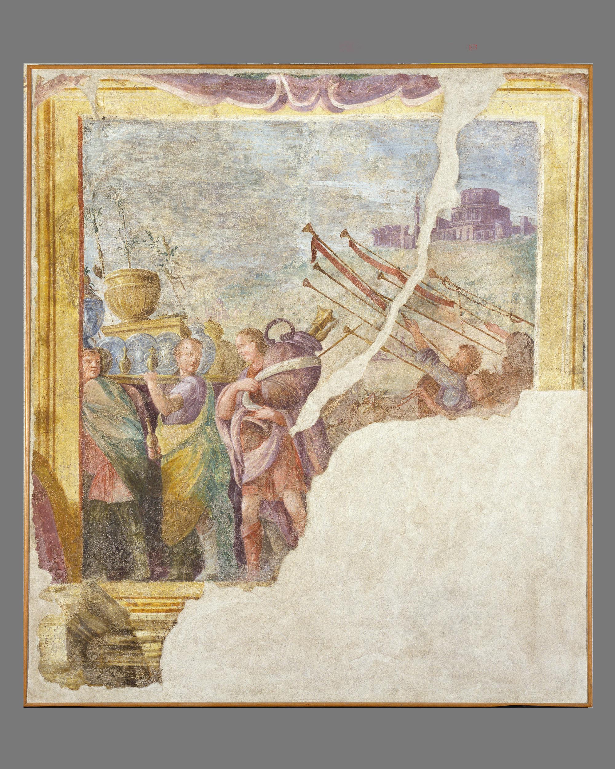 Portatori di vasi, tori sacrificali e trombettieri (dipinto, ciclo) di Dondi Ludovico (attribuito) (sec. XVI)