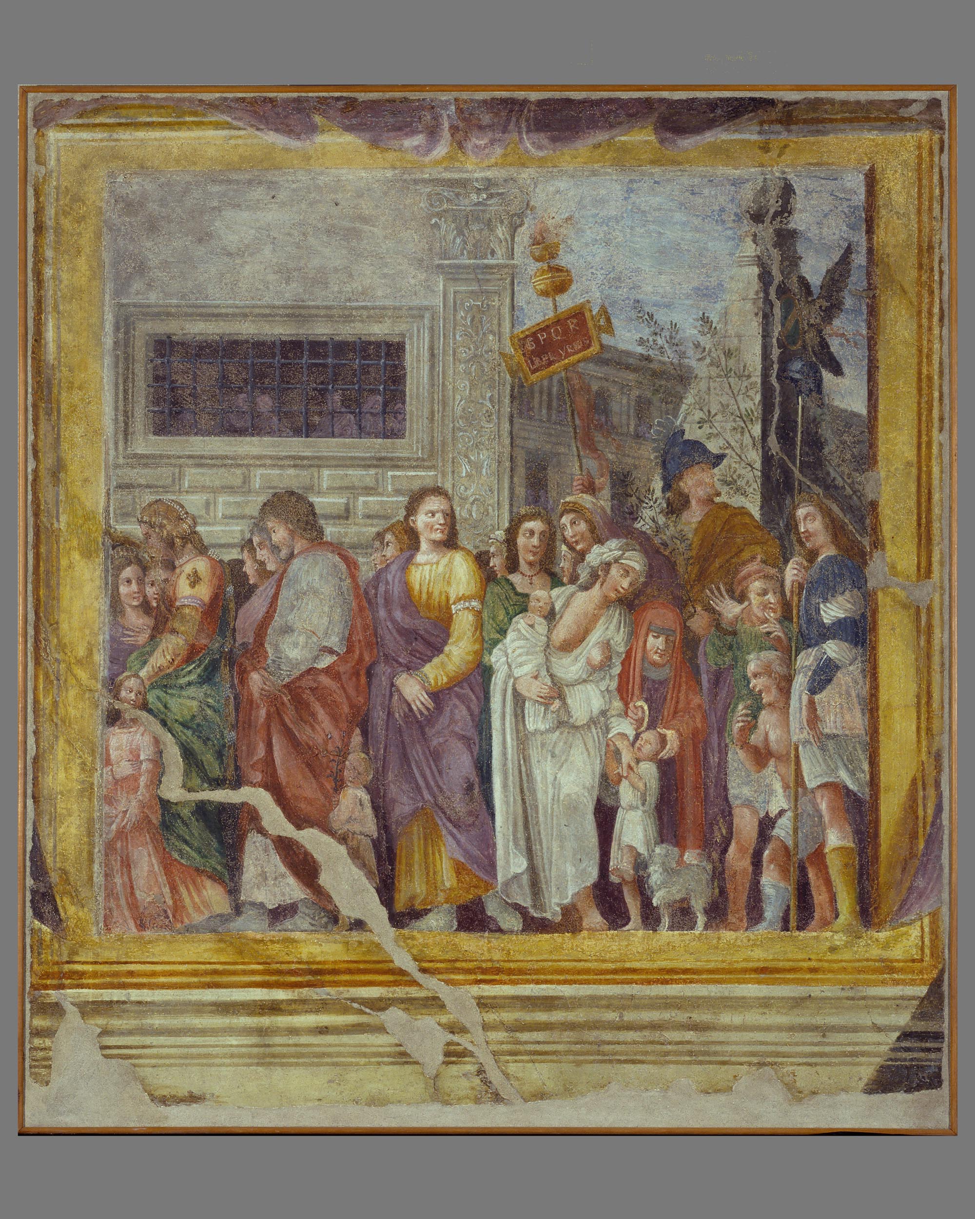 Prigionieri, buffoni e un portainsegna (dipinto, ciclo) di Dondi Ludovico (attribuito) (sec. XVI)