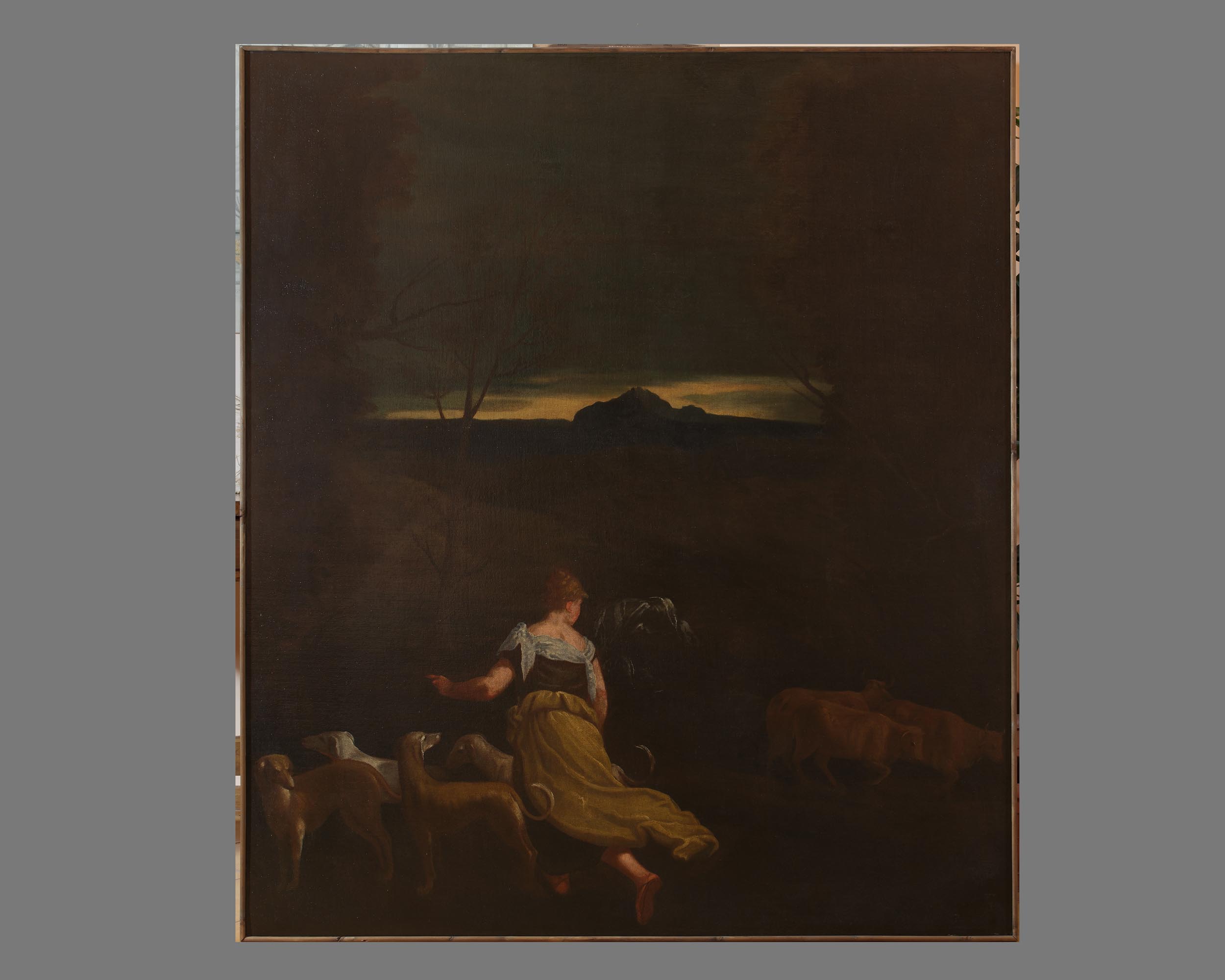 pastorella con cani e mucche (dipinto, opera isolata) - ambito veneto (sec. XVII)