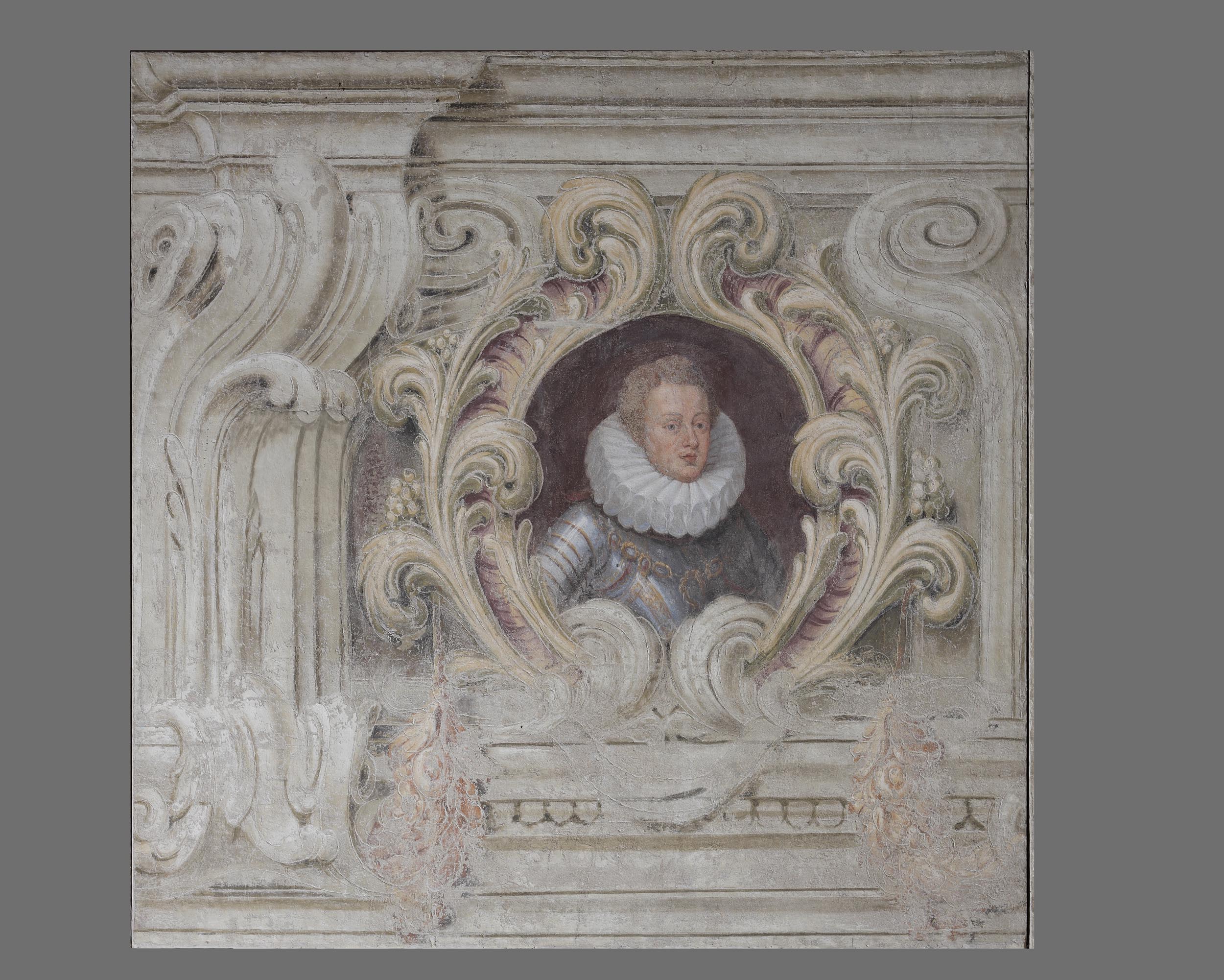 Fregio con ritratto di Francesco IV Gonzaga (dipinto, elemento d'insieme) di Calabrò Antonio (attribuito) (sec. XVIII)