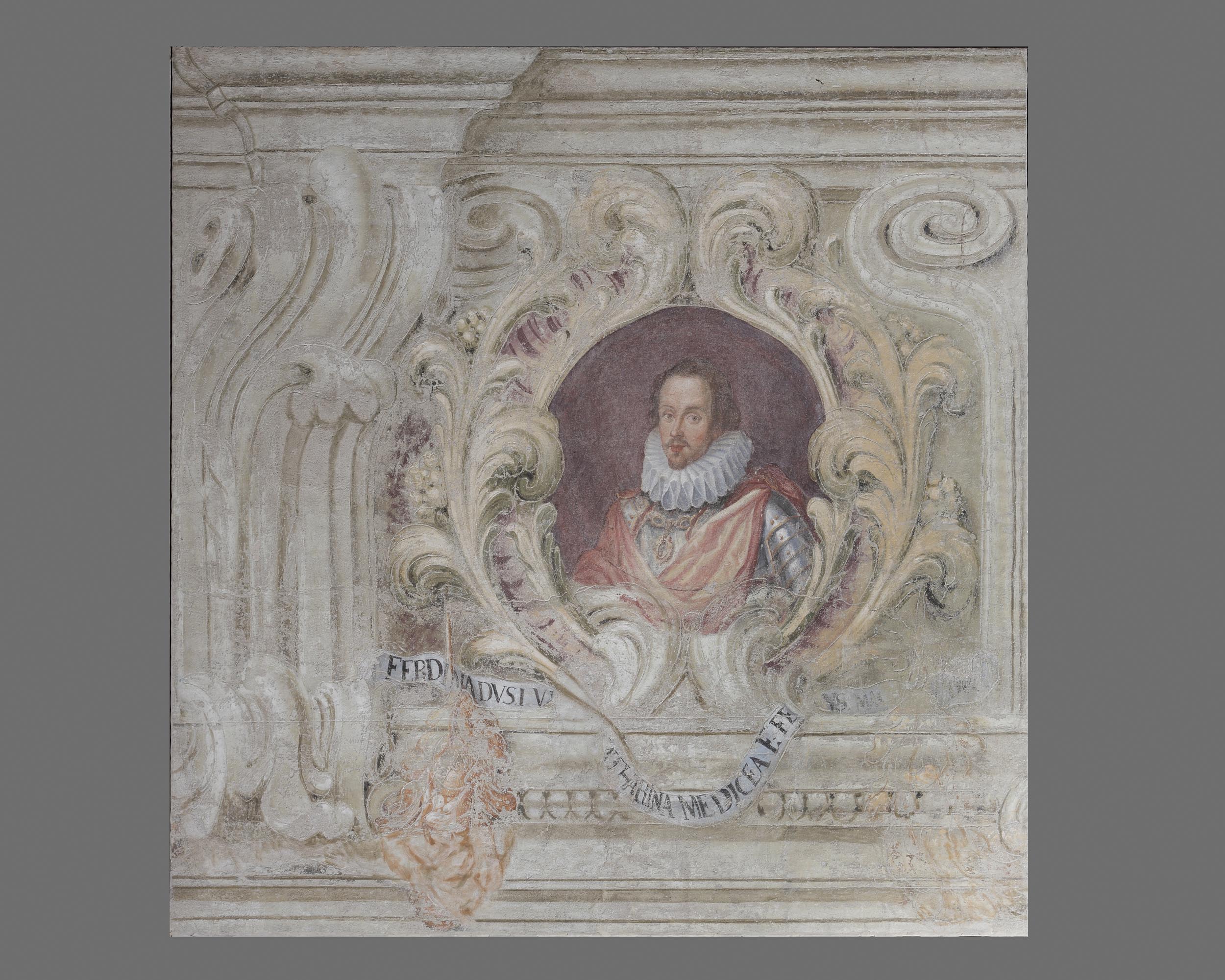 Fregio con ritratto di Ferdinando Gonzaga (dipinto, elemento d'insieme) di Calabrò Antonio (attribuito) (sec. XVIII)