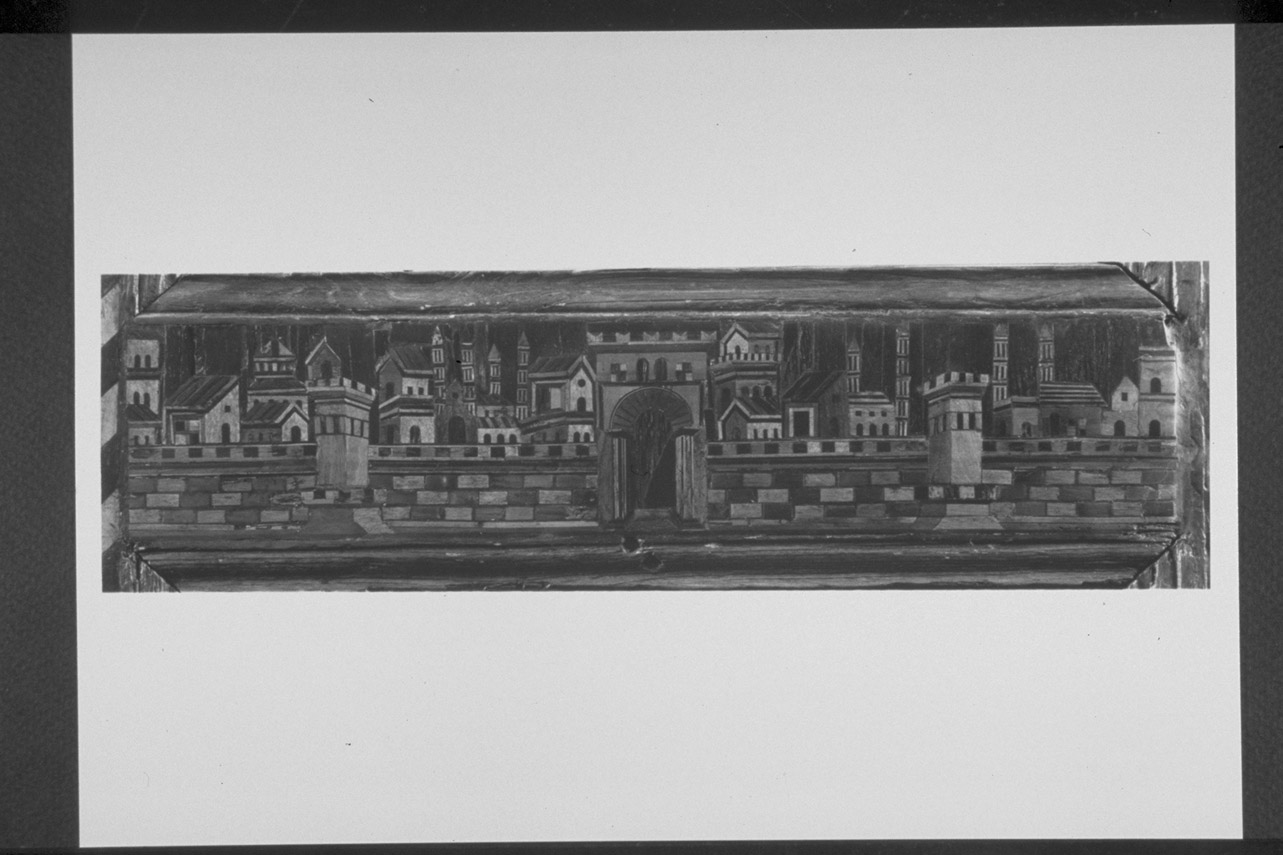 veduta di città (decorazione a intarsio, elemento d'insieme) - bottega Italia centrale (seconda metà sec. XV)