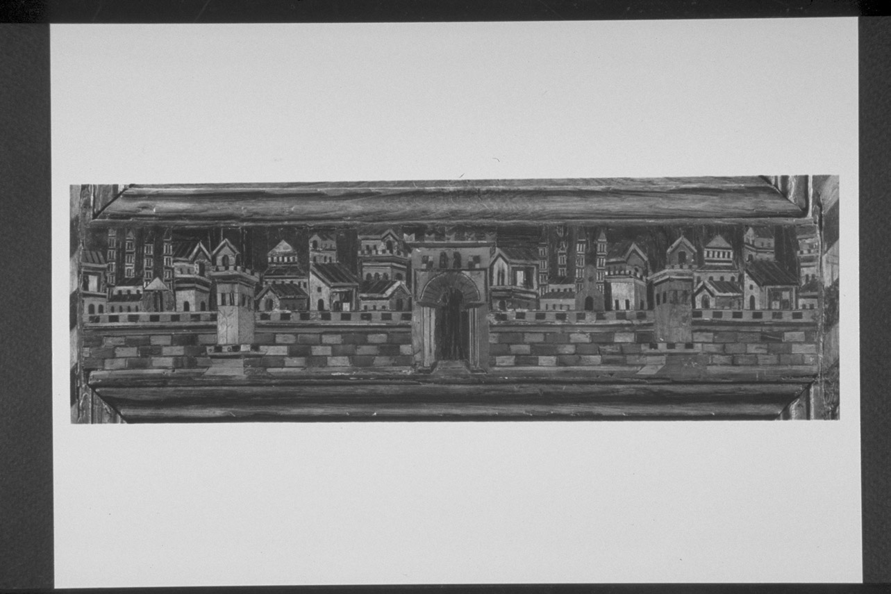 veduta di città (decorazione a intarsio, elemento d'insieme) - bottega Italia centrale (seconda metà sec. XV)