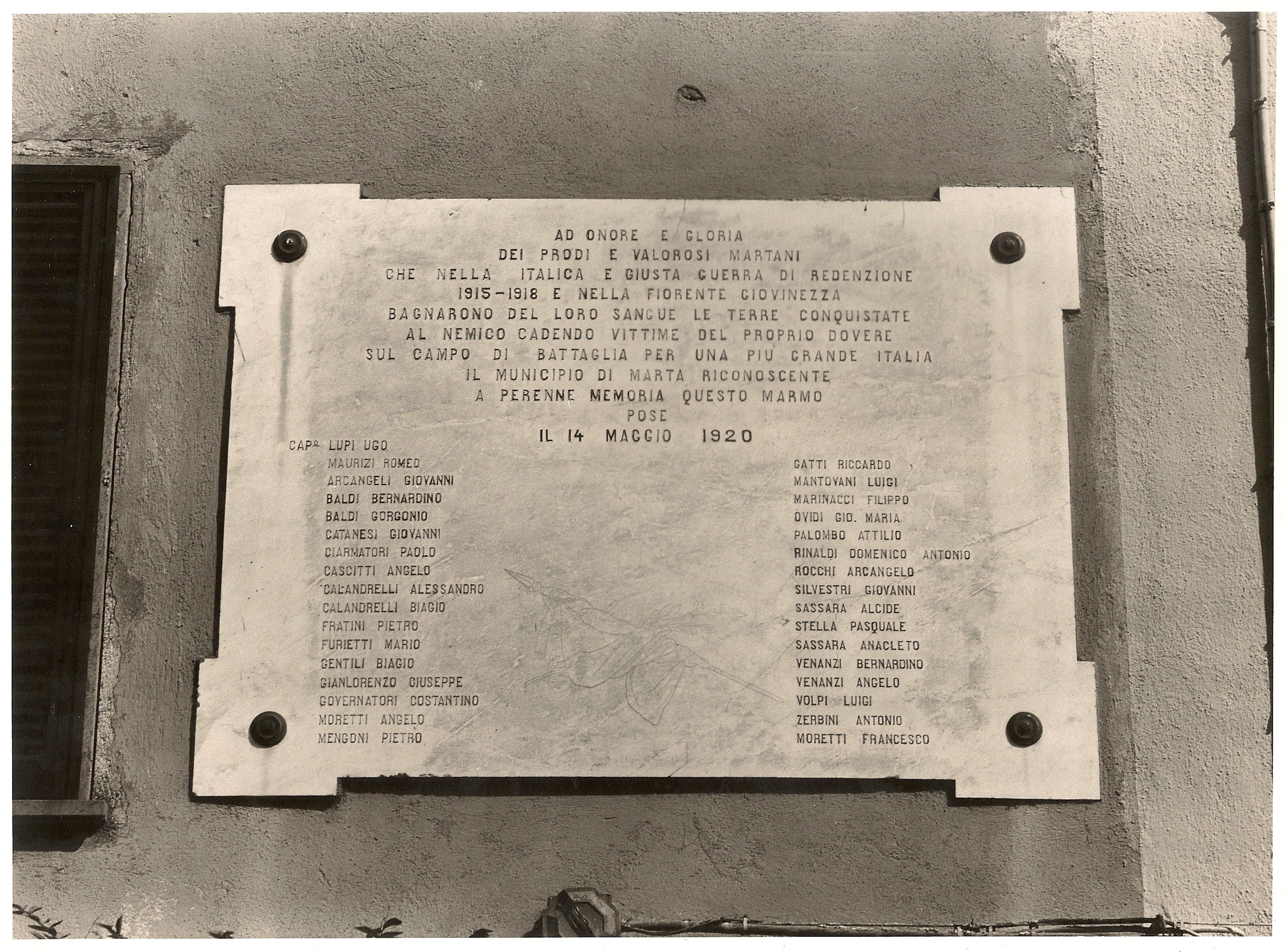 lapide commemorativa ai caduti - ambito viterbese (sec. XX)