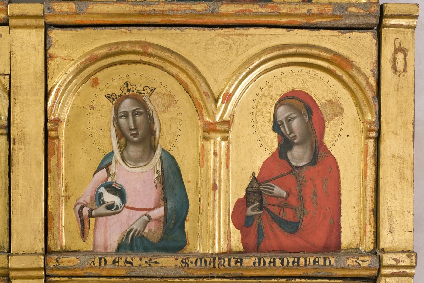 Sant'Agnese e Santa Maria Maddalena (scomparto di polittico, elemento d'insieme) di Meo di Guido da Siena (sec. XIV)