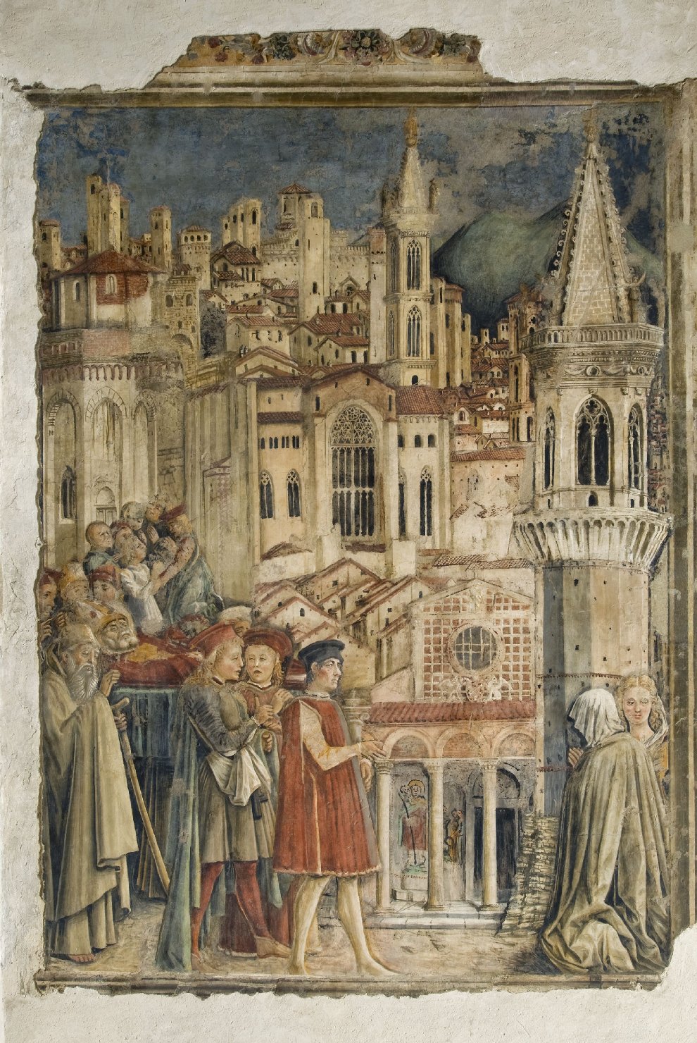 Traslazione del corpo di Sant'Ercolano dal luogo di prima sepoltura alla chiesa di S.Pietro (dipinto, elemento d'insieme) di Bonfigli Benedetto (attribuito) (seconda metà sec. XV)