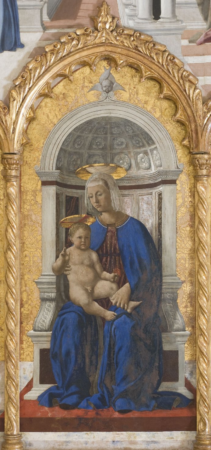 Madonna in trono con Bambino (scomparto di polittico, elemento d'insieme) di Piero della Francesca (terzo quarto sec. XV) <br>Condizioni d'uso: <a class='link-esterno' href='https://docs.italia.it/italia/icdp/icdp-pnd-circolazione-riuso-docs/it/v1.0-giugno-2022/testo-etichetta-BCS.html' target='_bcs'>Beni Culturali Standard (BCS)</a>