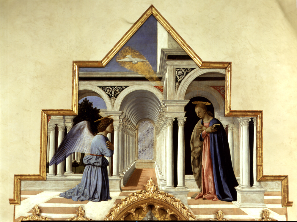 Annunciazione (scomparto di polittico, elemento d'insieme) di Piero della Francesca (terzo quarto sec. XV)