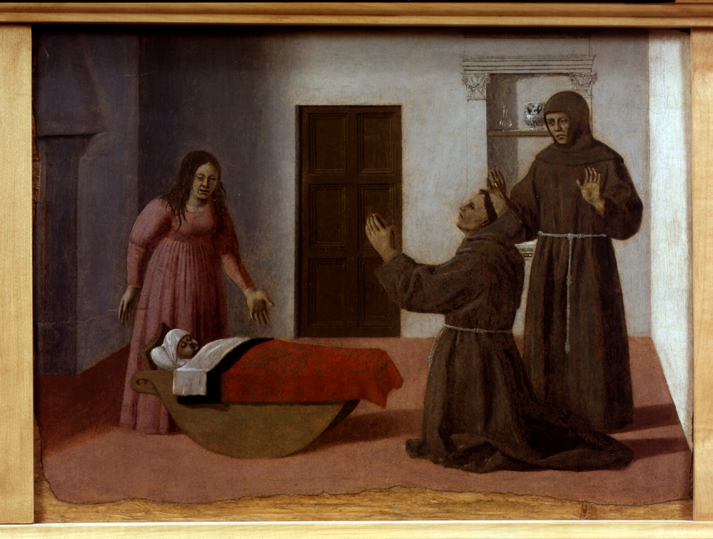 Sant'Antonio da Padova e il miracolo del neonato (scomparto di predella, elemento d'insieme) di Piero della Francesca (terzo quarto sec. XV)