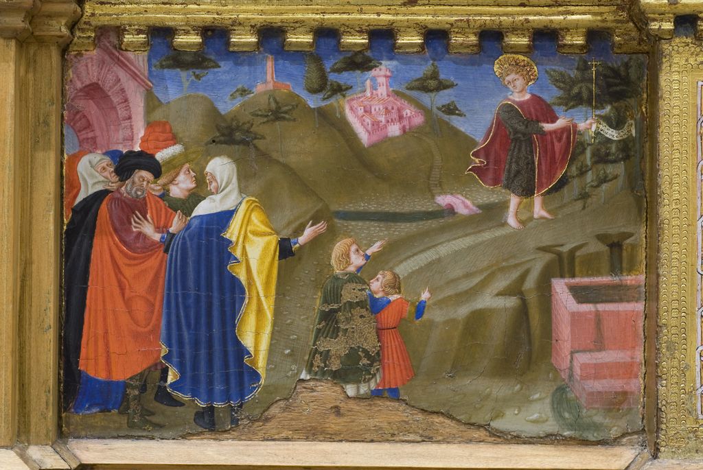 San Giovanni Battista lascia i suoi genitori per andare nel deserto (scomparto di predella, elemento d'insieme) di Domenico di Bartolo Ghezzi (prima metà sec. XV)