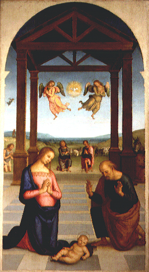adorazione dei pastori (scomparto di polittico, elemento d'insieme) di Vannucci Pietro detto il Perugino (attribuito) (primo quarto sec. XVI)