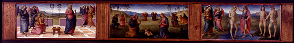 adorazione di Gesù Bambino (scomparto di polittico, elemento d'insieme) di Vannucci Pietro detto il Perugino (attribuito) (inizio sec. XVI)