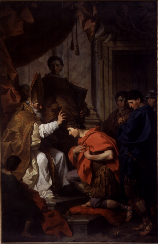 Sant'Ambrogio assolve l'imperatore Teodosio (dipinto, opera isolata) di Subleyras Pierre (sec. XVIII)