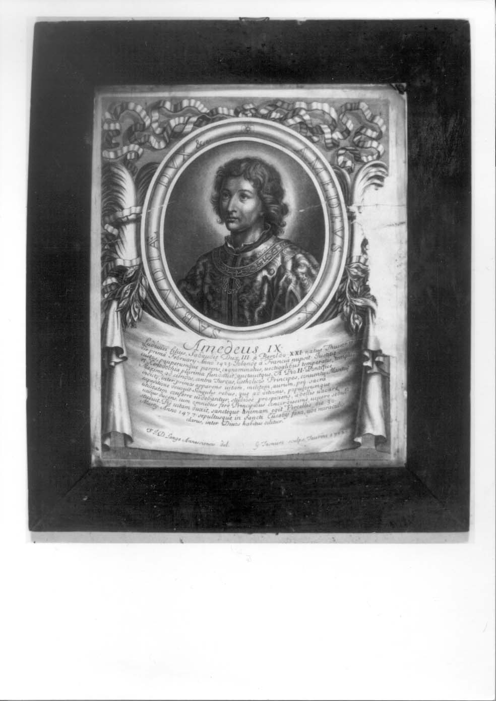 ritratto a mezzo busto di Amedeo IX di Savoia (stampa, elemento d'insieme) di De Lange François, Tasnière Georges (inizio sec. XVIII)