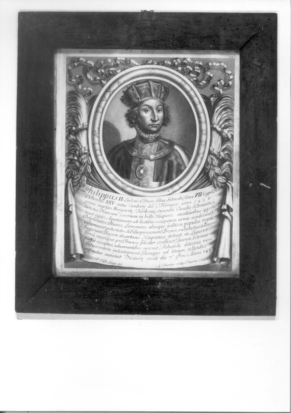 ritratto a mezzo busto di Filippo II di Savoia (stampa, elemento d'insieme) di De Lange François, Tasnière Georges (inizio sec. XVIII)