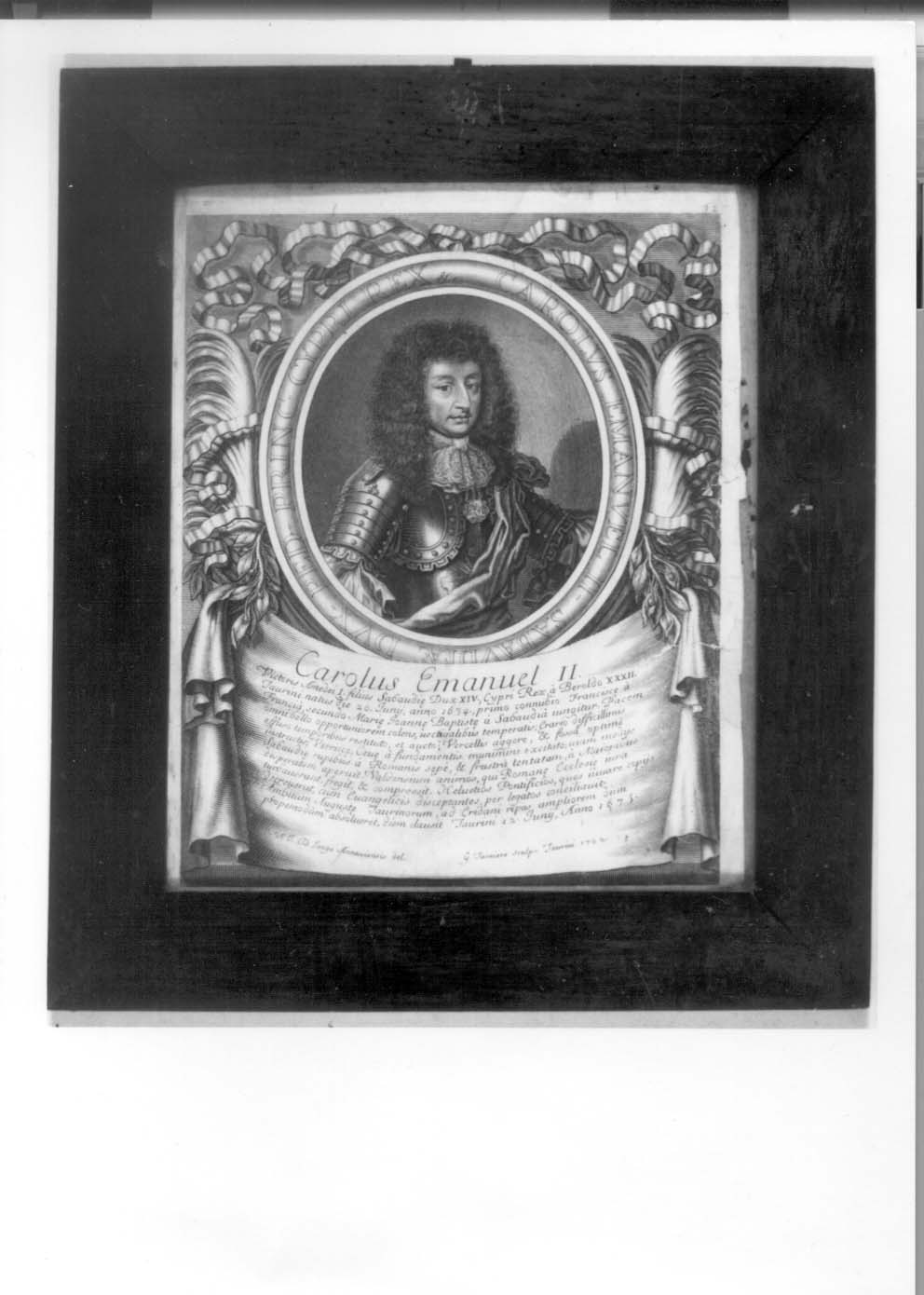 ritratto a mezzo busto di Carlo Emanuele II di Savoia (stampa, elemento d'insieme) di De Lange François, Tasnière Georges (inizio sec. XVIII)