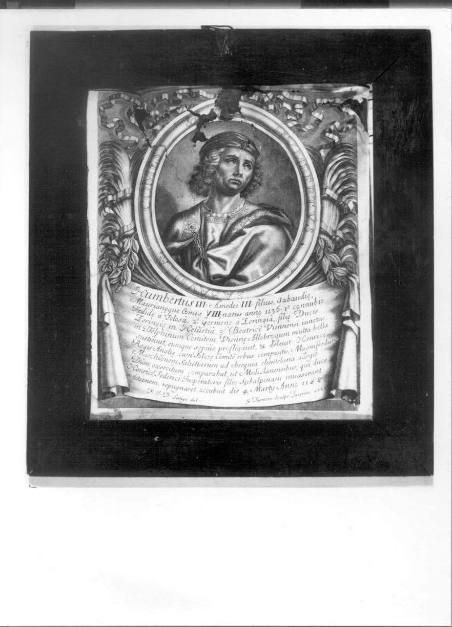 ritratto a mezzo busto di Umberto III di Savoia (stampa, elemento d'insieme) di De Lange François, Tasnière Georges (inizio sec. XVIII)