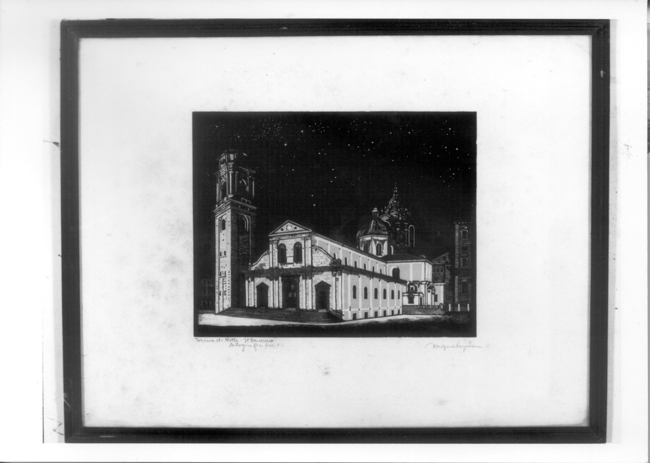 veduta notturna del Duomo di Torino (stampa, elemento d'insieme) di Acqualagna Francesco Saverio (prima metà sec. XX)