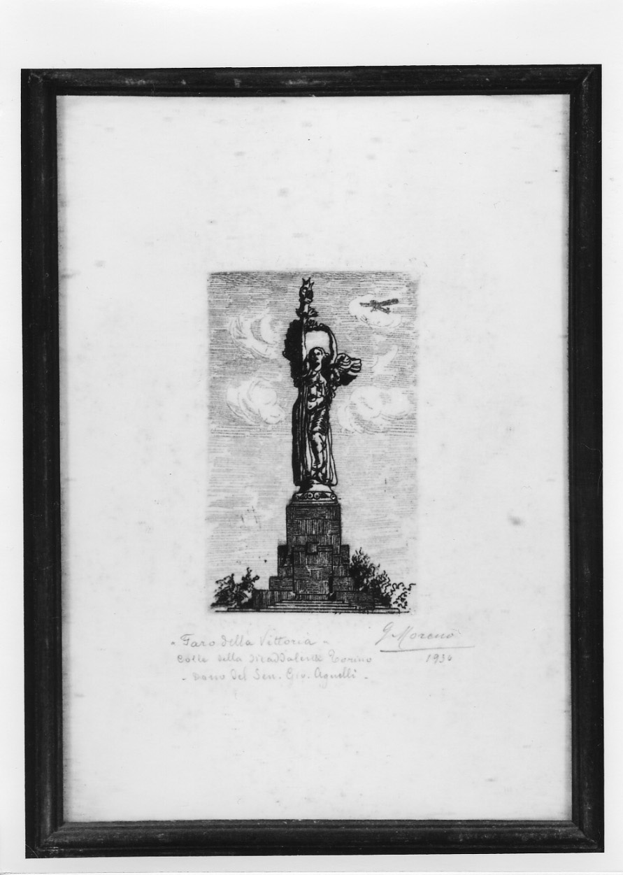 veduta del Faro della Vittoria presso Torino (stampa, elemento d'insieme) di Moreno Giuseppe (secondo quarto sec. XX)