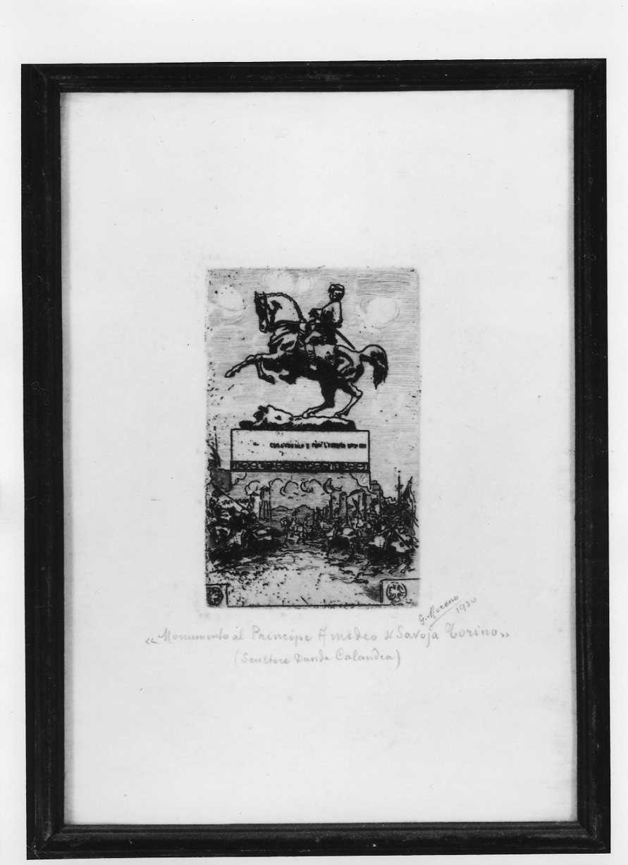 veduta del monumento equestre ad Amedeo di Savoia di Torino (stampa, elemento d'insieme) di Moreno Giuseppe (secondo quarto sec. XX)
