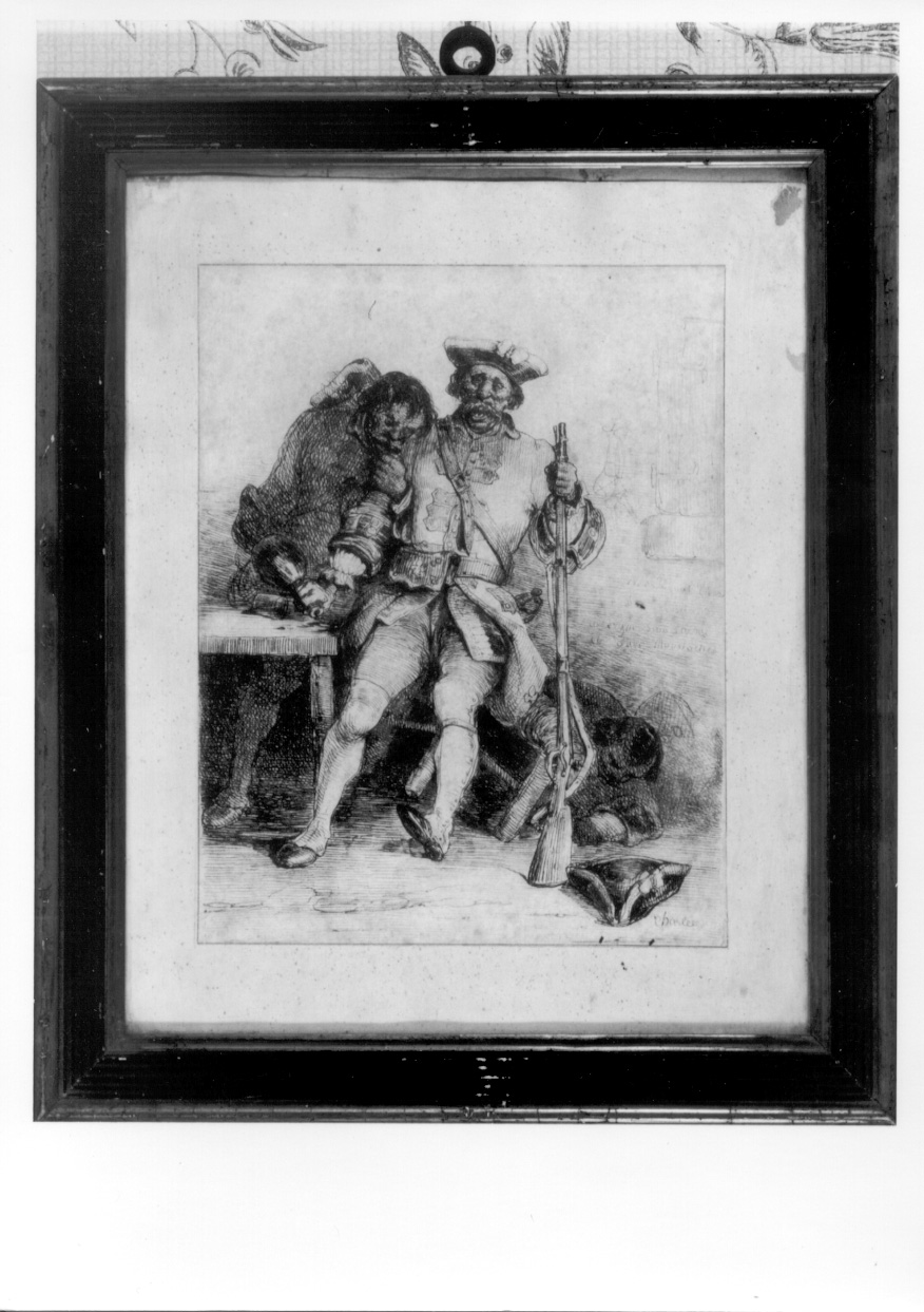 Militari avvinazzati, tre soldati ubriachi (stampa tagliata) di Charlet Nicolas-Toussaint (secondo quarto sec. XIX)