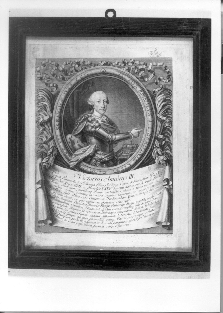 ritratto a mezza figura di Vittorio Amedeo III di Savoia (stampa) di Visca Pietro, Cagnoni Domenico (ultimo quarto sec. XVIII)